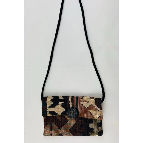Tapestry Fabric CROSSBODY Southwest BOHO Bag Purse Kokopelli Metal Butt Corduroy - Picture 2 of 10